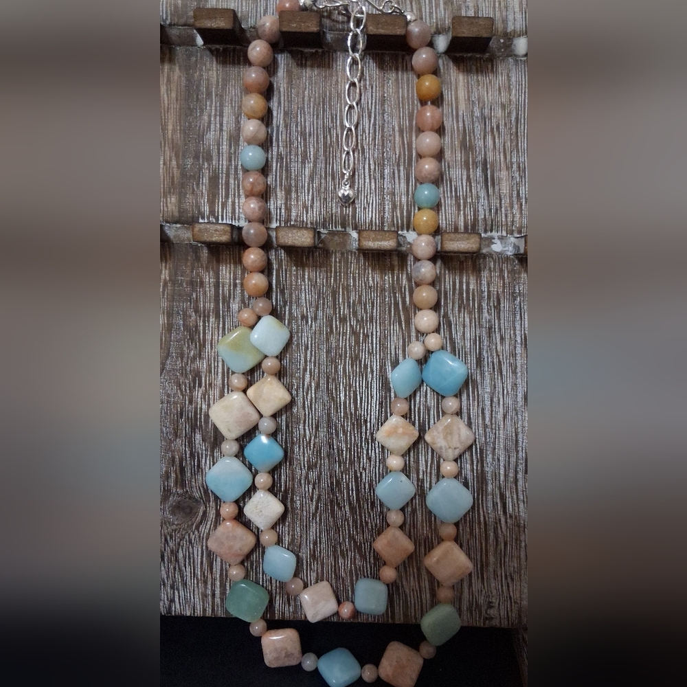 Jay King Mine Finds Peach Moonstone, Amazonite & Jasper Diamond Shape Necklace